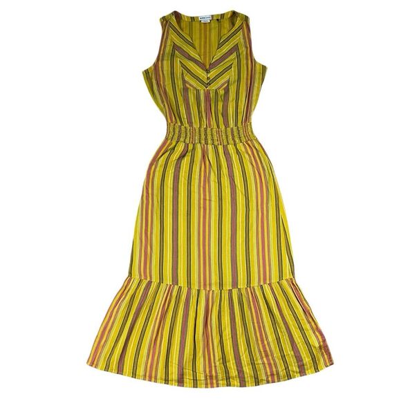 Prana Maxi Dress California Dreaming Flounce Pockets Yellow Striped Size Small - Picture 1 of 9